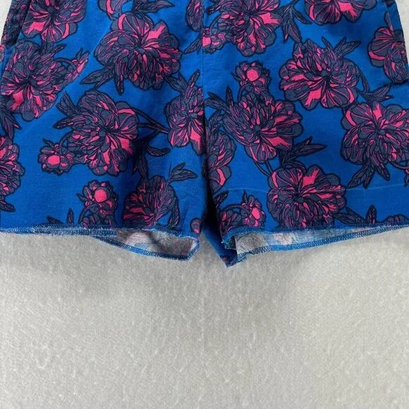 J.Crew Shorts Womens Size 4 Floral Print Elastic Waist Mini Linen Cotton Blue - Picture 5 of 11